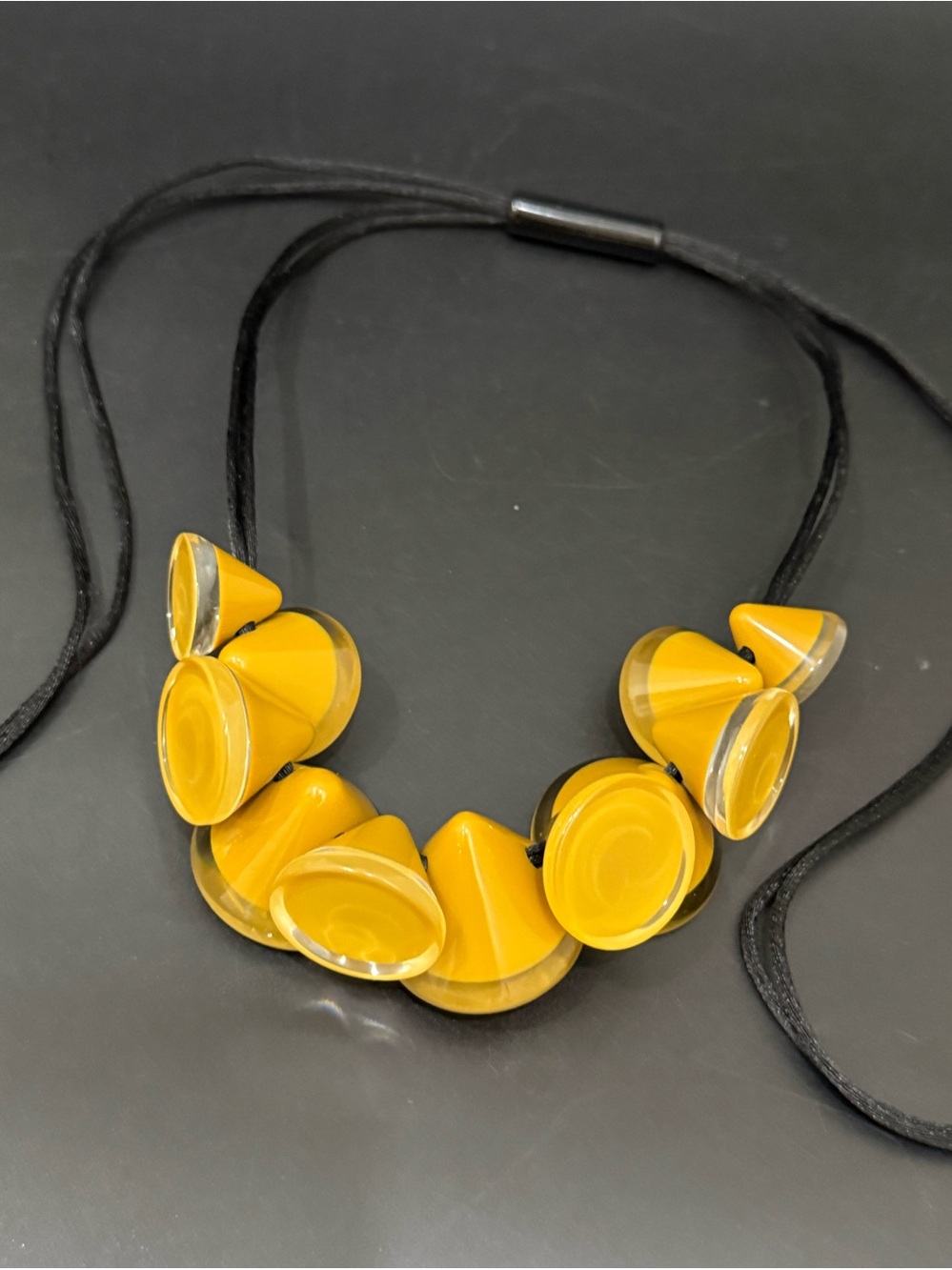 ZSISKA Nana 8 Mustard Yellow Conical Resin Polyresin Cord Adjustable Necklace